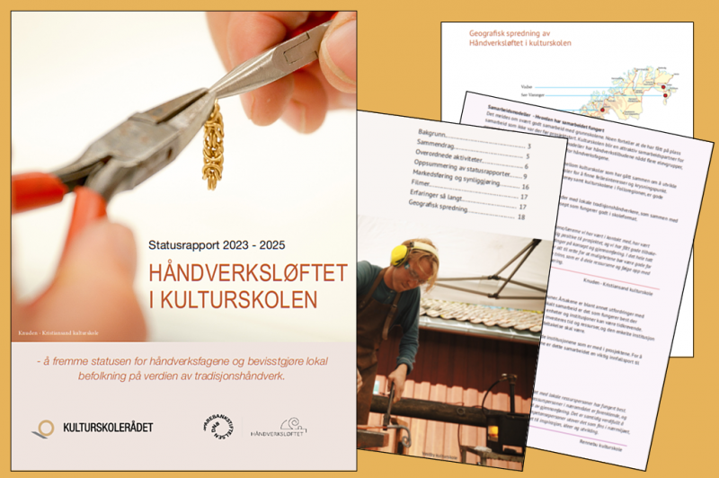 Utvalgte sider fra rapporten i en kollasj.